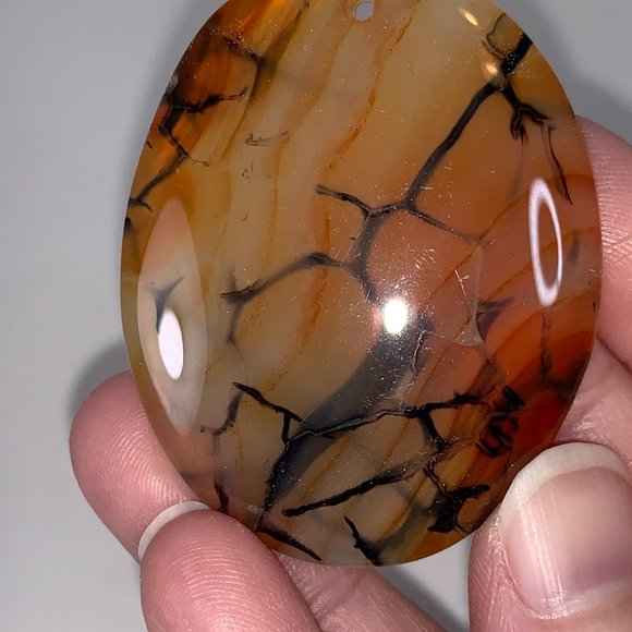 Oval Dragon Veins Agate Orange and White Focal Pendant - Picture 3 of 8